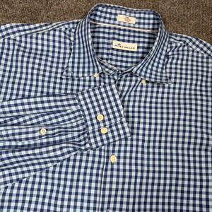 Peter Millar Shirt Mens Large Blue Gingham Check Button Down Casual Preppy